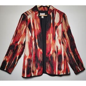 Chico's Womens Open‎ Front Quilted Jacket Size 2 Large Artsy Blazer Career 0018